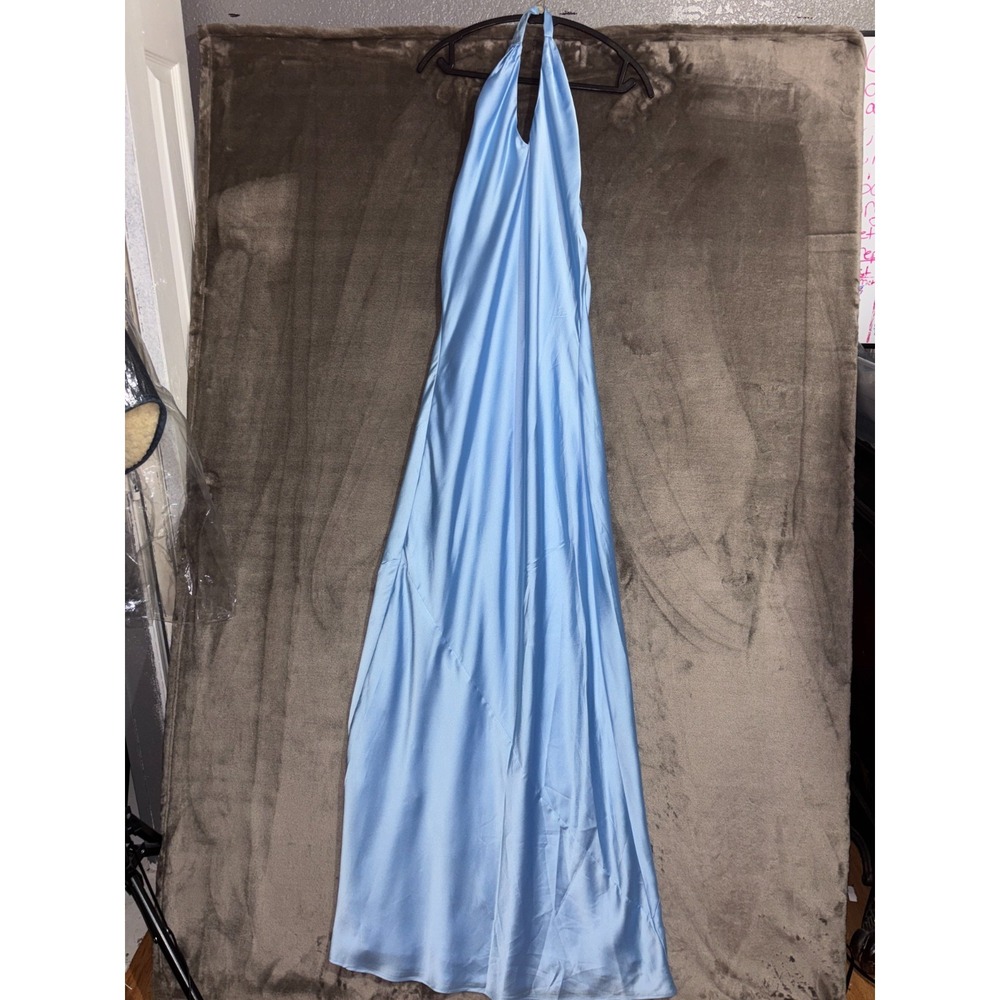Show Me Your Mumu Jasmine Halter Maxi Dress Womens XS Steele Blue Luxe Satin - Picture 8 of 15